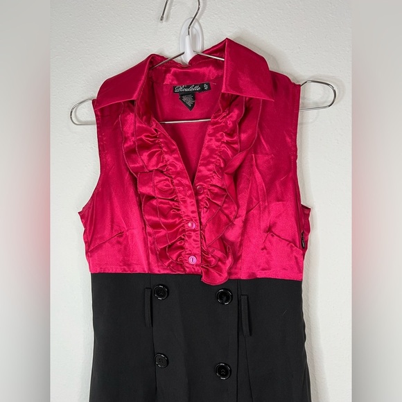 Roulette Pink & Black Sleeveless Ruffle Button-Up Dress Size 4P Double Breasted - Picture 4 of 9